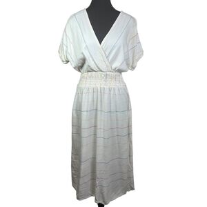 O'Neill White Midi Dress with Subtle Stripes With Cap Sleeves Size Small